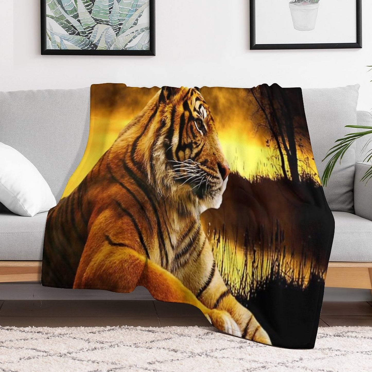 Tiger And Sunset Throw Blanket
