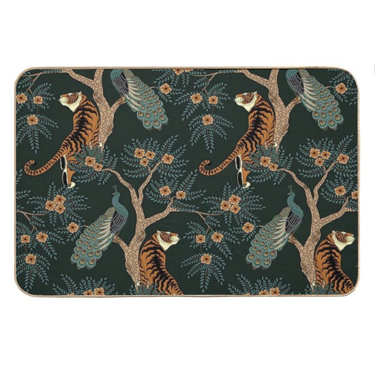 Vintage Tiger And Peacock in The Jungle Bath Mat