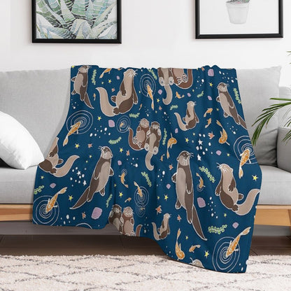 Sea Otters at Night Throw Blanket