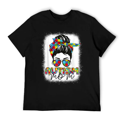 Autism Mom Life Messy Bun Bleached Mothers Day Autism Mom T-Shirt