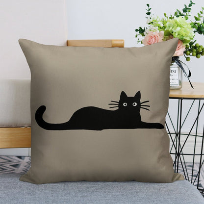Black Cat Linen Throw Pillow Cover