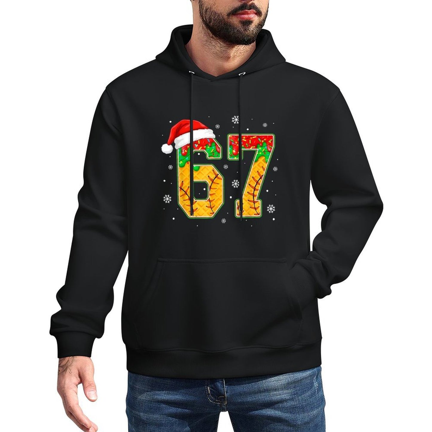 Funny Meme 67 Christmas Baseball Ice Cream Men Boy Xmas Shrink-Resistant Hoodie