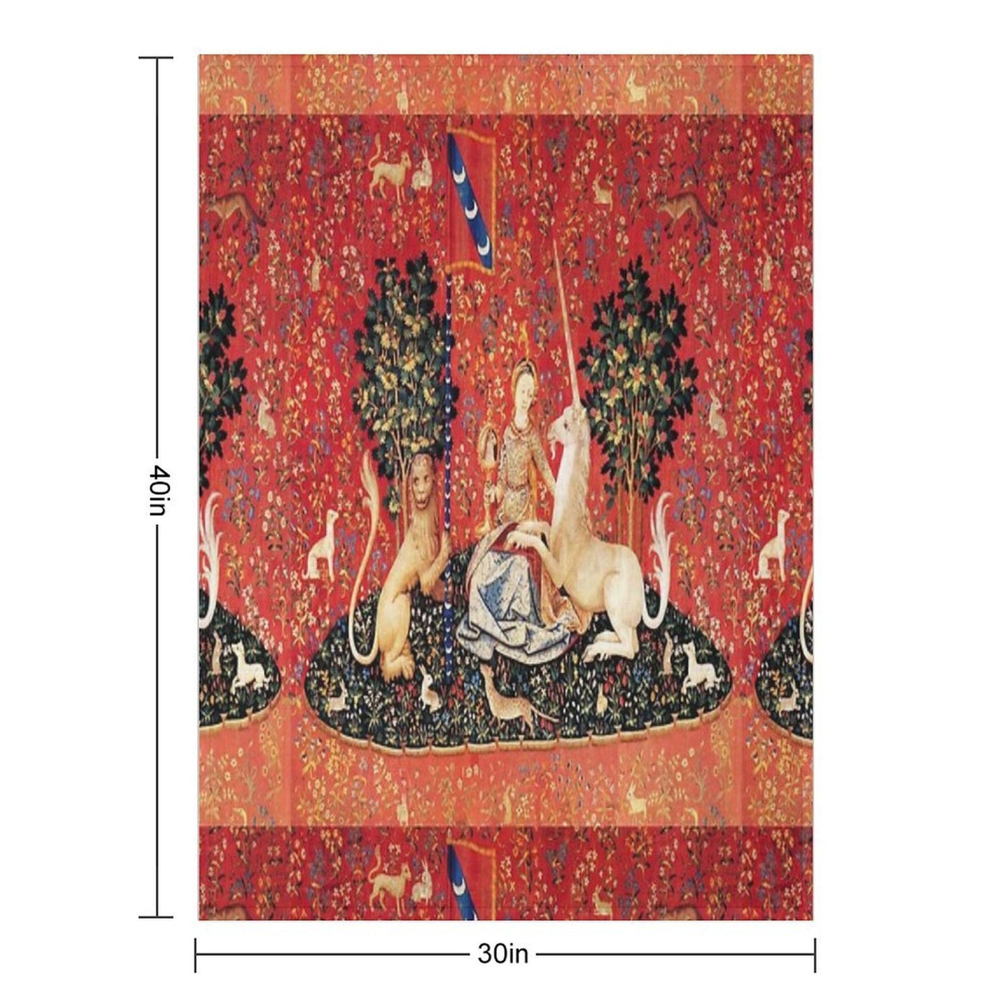 LADY AND UNICORN ,SIGHT  Red Green Fantasy Flowers,Animals Throw Blanket