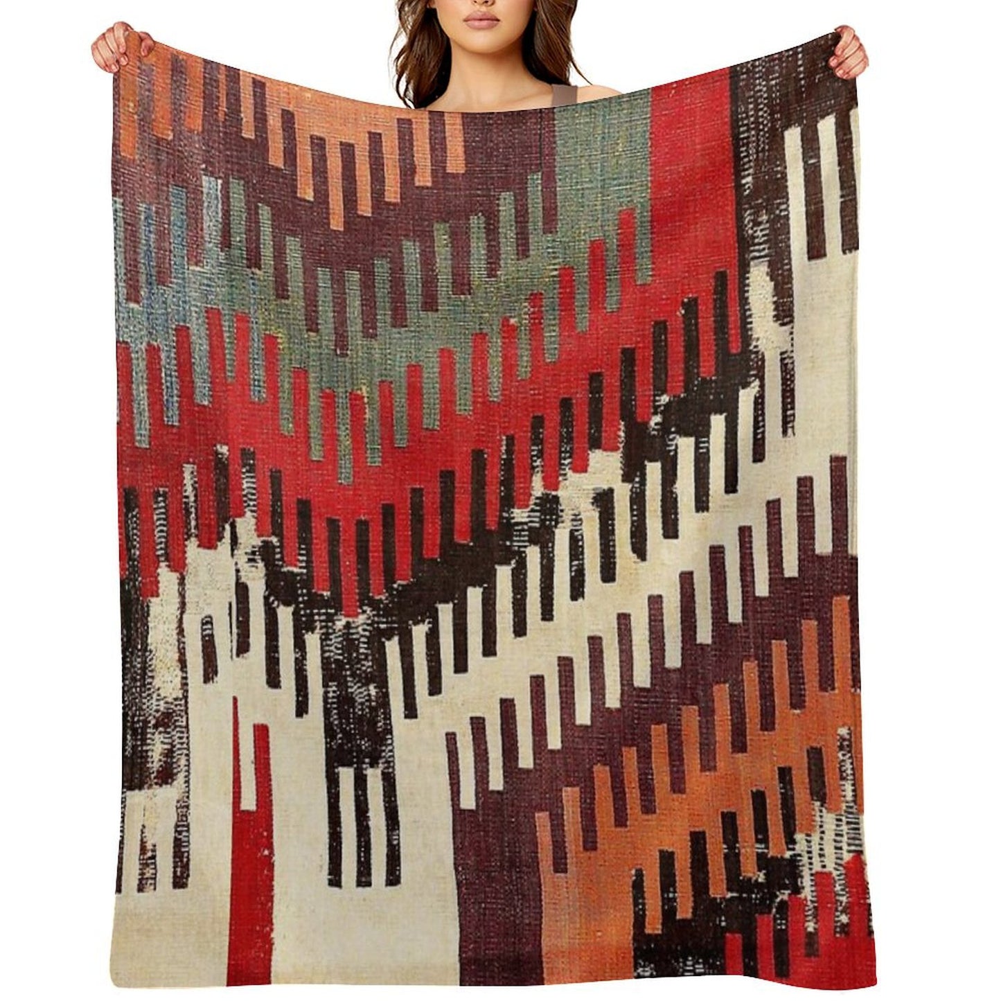 Afyon Central Anatolian Kilim Fragment Print Throw Blanket