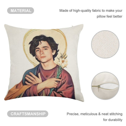 Timothee Chalamet SaintGod Sticker Linen Throw Pillow Cover