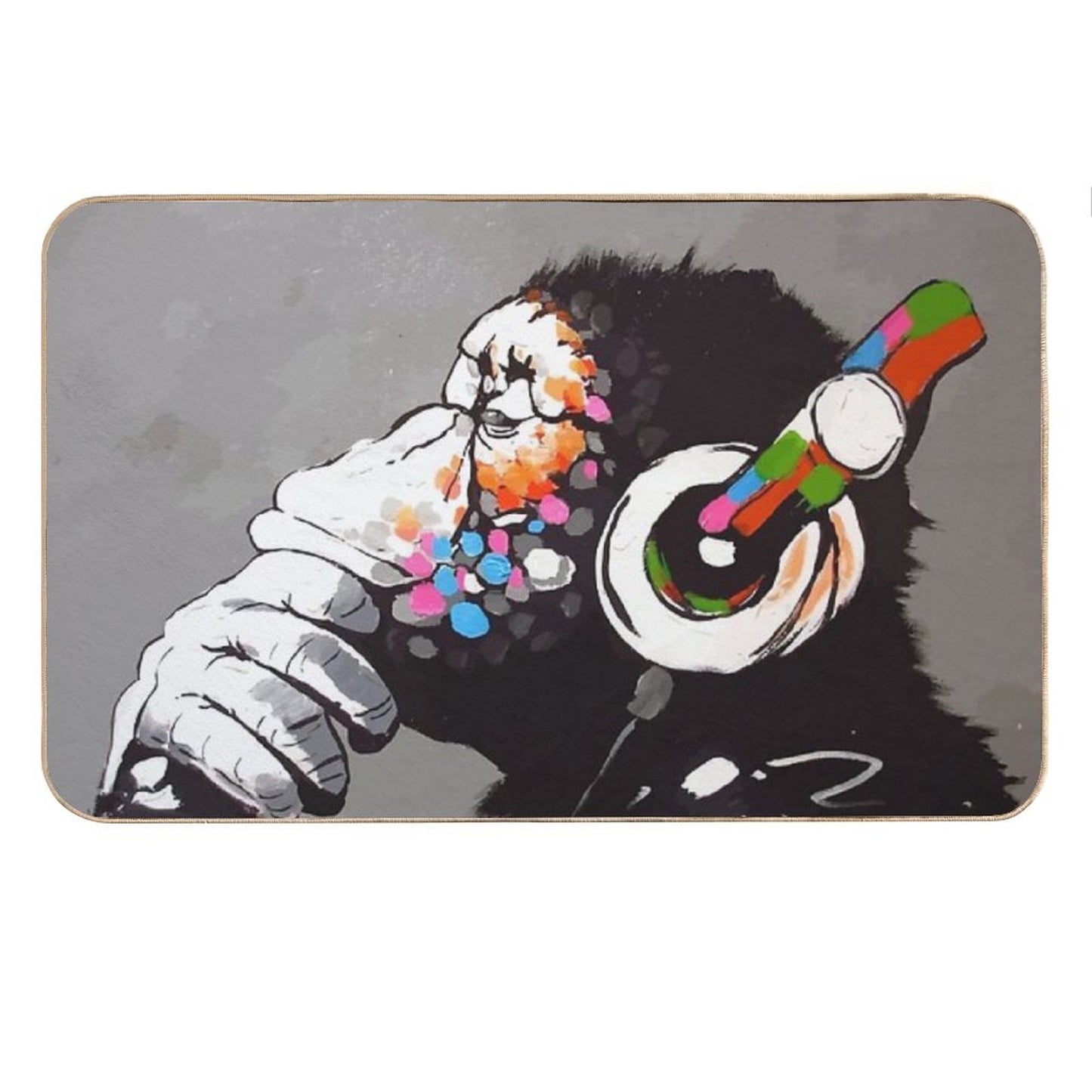 Banksy DJ Monkey Thinker with Headphones Bath Mat