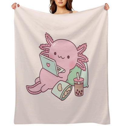 Cute Chilling Axolotl Throw Blanket
