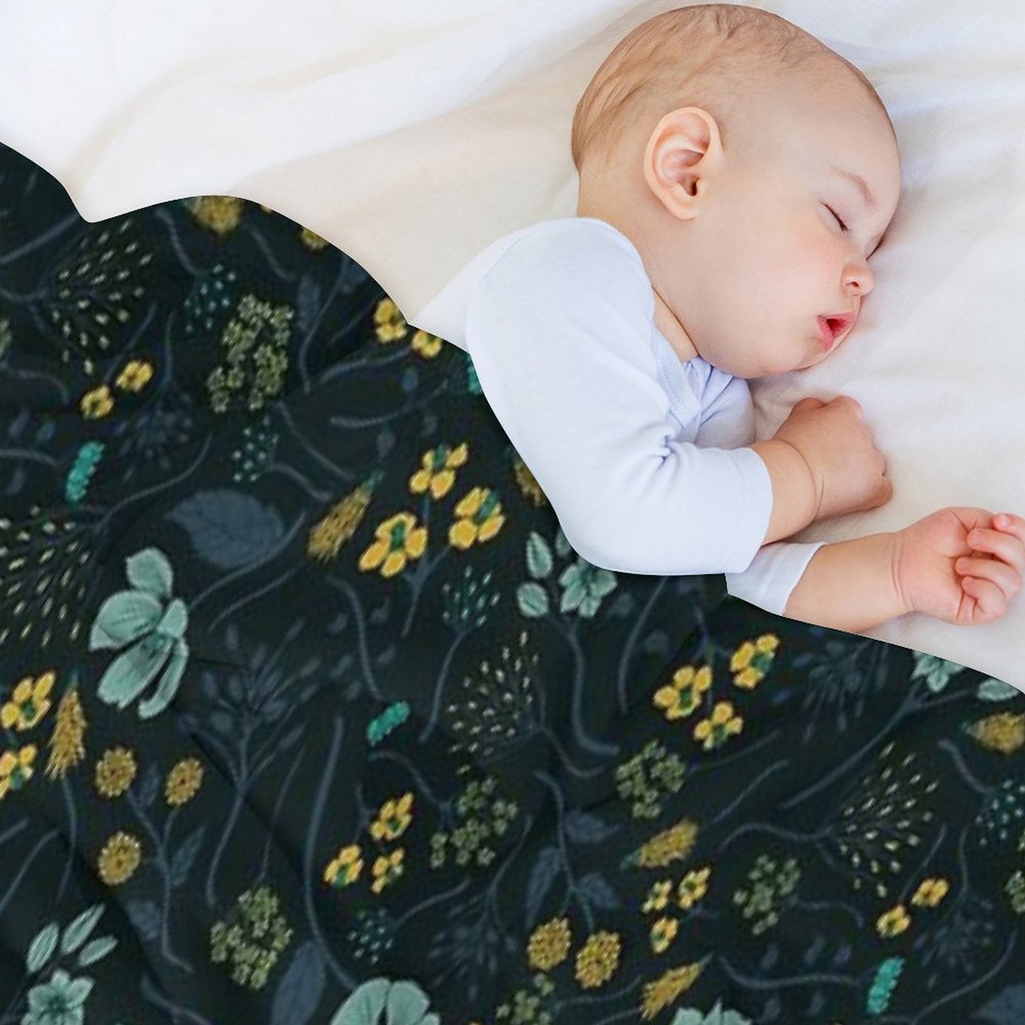 Turquoise, Yellow, Green & Dark Blue Floral Pattern Throw Blanket