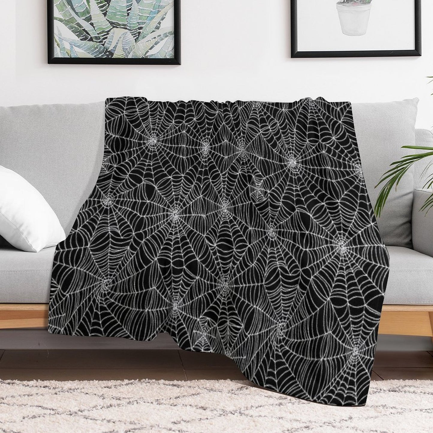 Spider Web Pattern - White on Black by Cecca Designs Throw Blanket