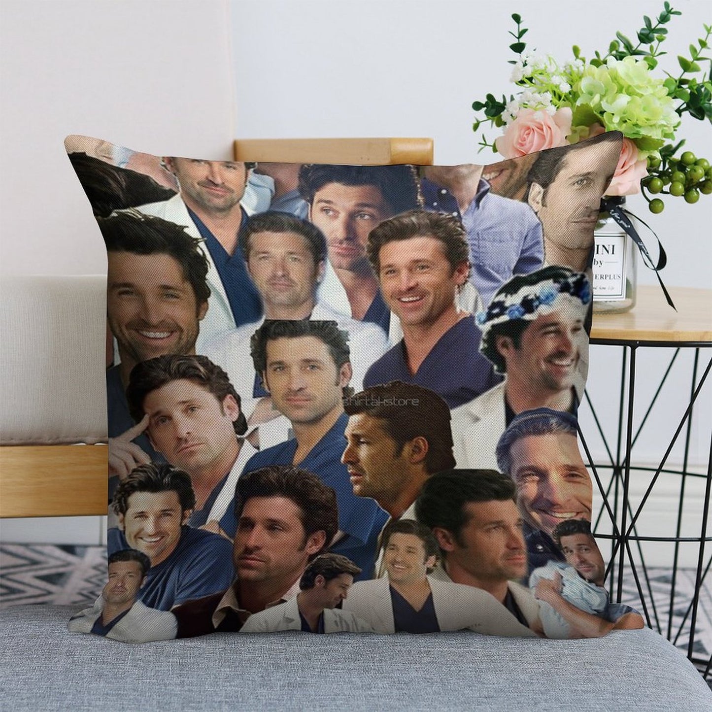 Patrick Dempsey Photo Collage Linen Throw Pillow Cover