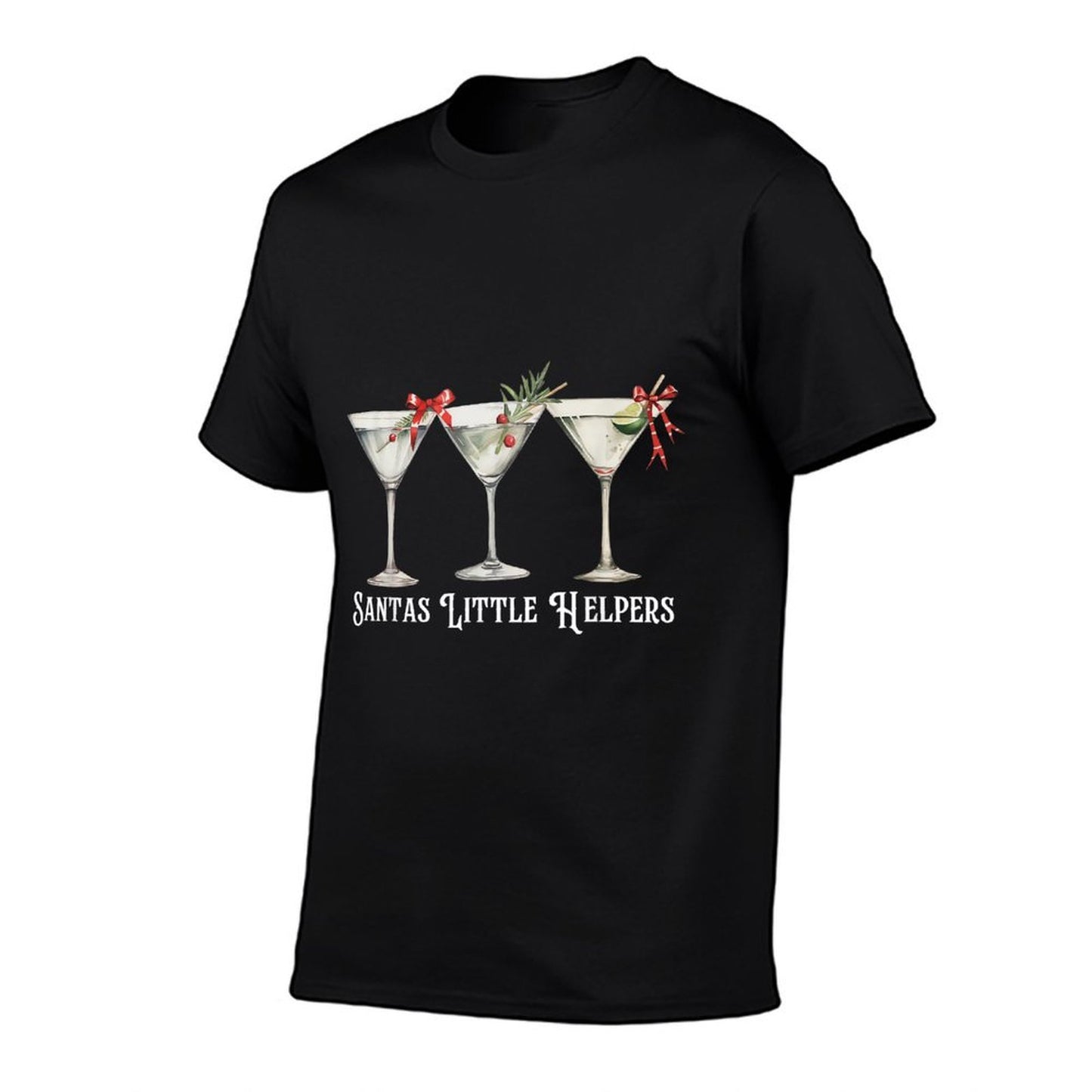 Retro Funny Santas Little Helper Martini Merry Christmas  Graphic-printed T-Shirt