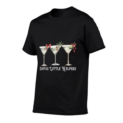 Retro Funny Santas Little Helper Martini Merry Christmas  Graphic-printed T-Shirt