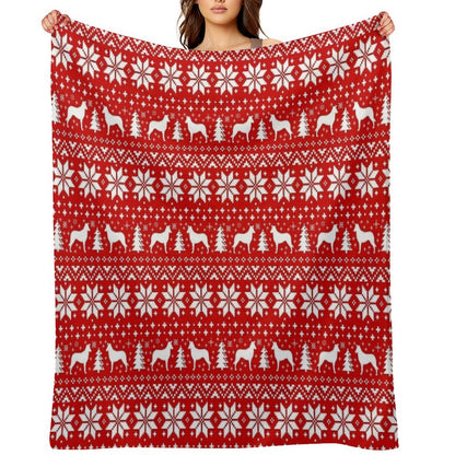 Smooth Collie Silhouettes Red And White Christmas Holiday Pattern Throw Blanket