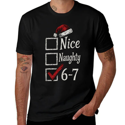 6-7 Meme Nice Naughty 67 Christmas Brain Rot Funny Graphic  Polyester Blend T-Shirt