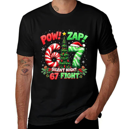 Christmas Funny 6-7 Meme Slang Trend Silent Night 67 Fight  Cotton T-Shirt