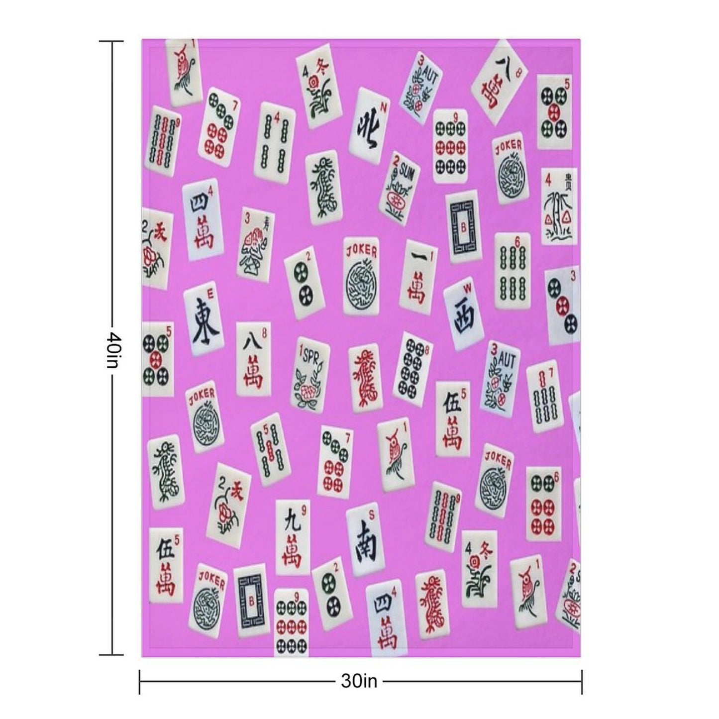 Mahjongg Game Tiles Design on Pink Color Throw Blanket