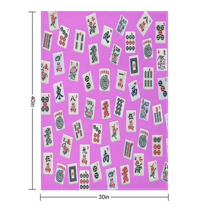 Mahjongg Game Tiles Design on Pink Color Throw Blanket