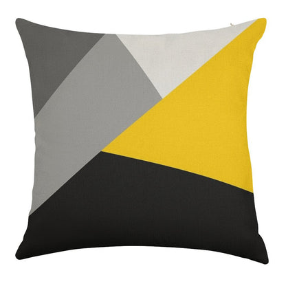 Simple Modern Gray Yellow And Black Geo Linen Throw Pillow Cover