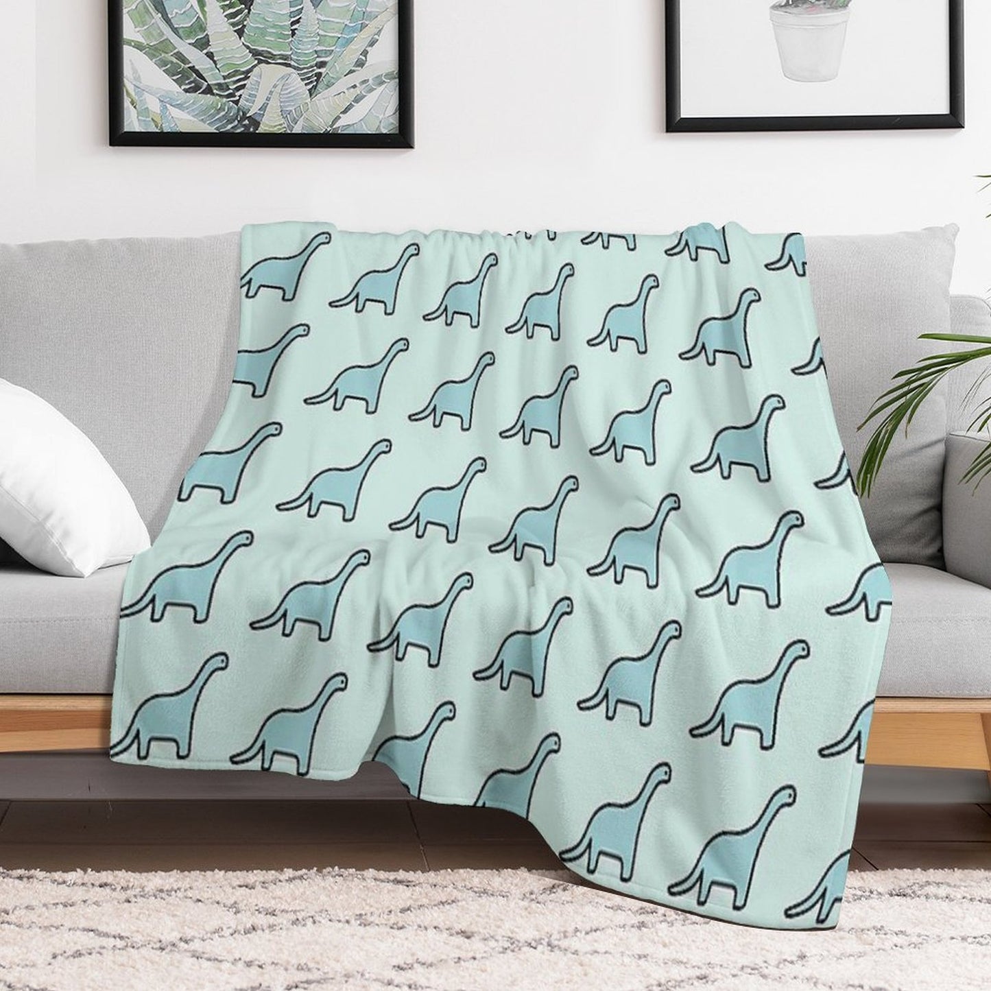Brontosaurus Apatosaurus Brachiosaurus Blue Dinosaur Throw Blanket