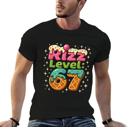 Rizz Level 67 - Funny Cool Waffle Style Gamer  Stretchy T-Shirt