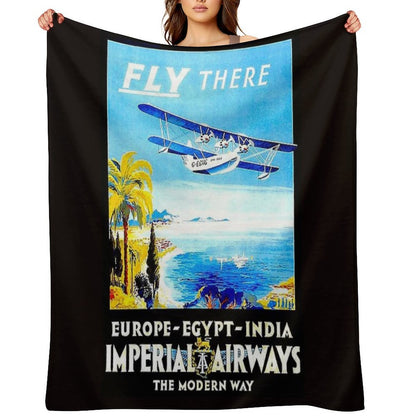 IMPERIAL AIRWAYS  Vintage Fly to Europe Egypt And India Advertising Print Throw Blanket