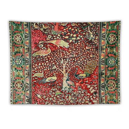 Antique Persian Rug Bird Tree Flowers Ca. 1600 Print Tapestry