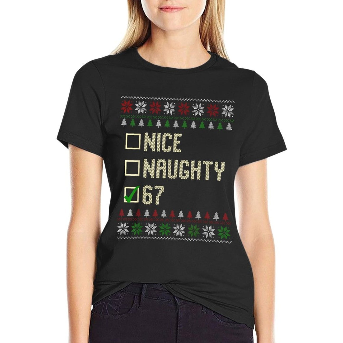 Nice Naughty 67 Funny Ugly Sweater Slang Brainrot Humor Xmas  Vintage-inspired T-Shirt