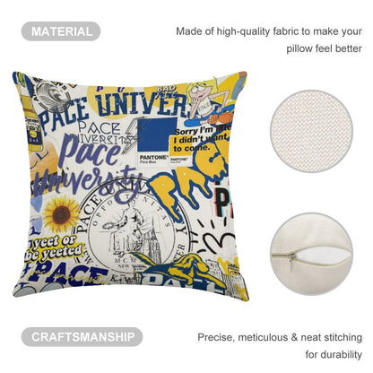Pace University Collage Artwork Linen Throw Pillow Cover