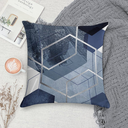 Blue And Grey Geo Soft Skin-Friendly Throw Pillow