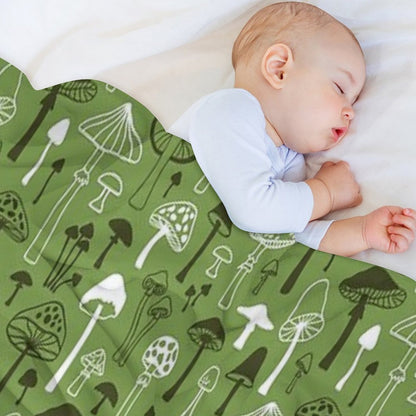 Mushrooms in Green Throw Blanket