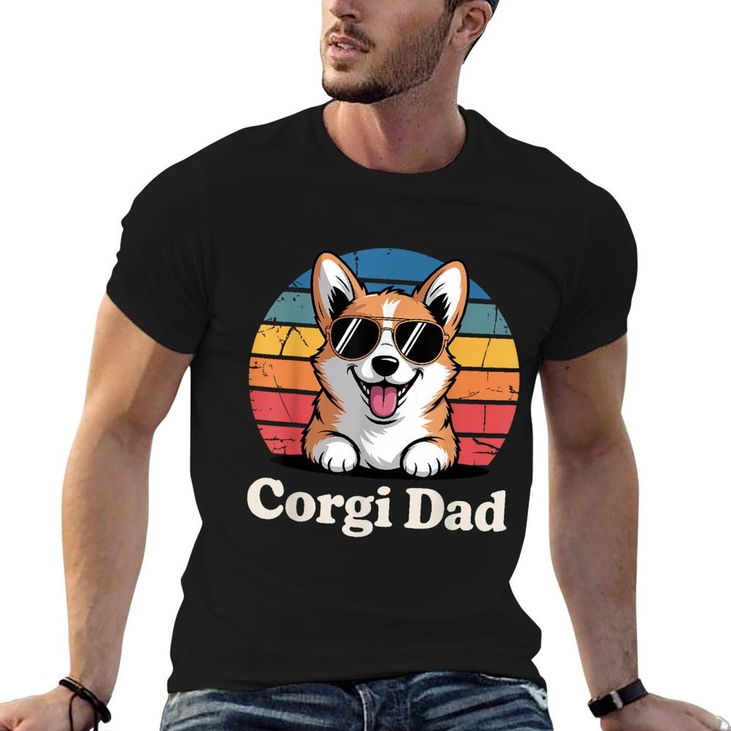 Funny Corgi Art For Men Dad Grandpa Pembroke Corgi Lover  Relaxed-fit T-Shirt