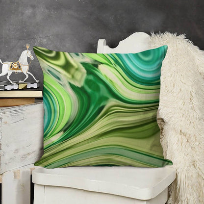 1980s Modern Abstract Turquoise Lime Green Marble Swirls Linen Throw Pillow Cover