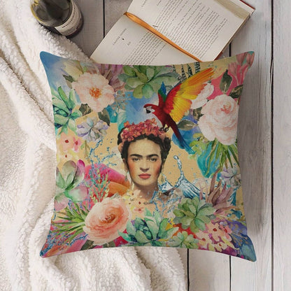 Frida Kahlo Linen Throw Pillow Cover