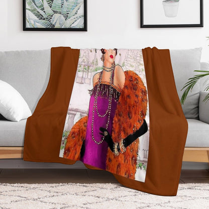 FLAPPER in PURPLE  Vintage 1925 Art Deco Print Throw Blanket