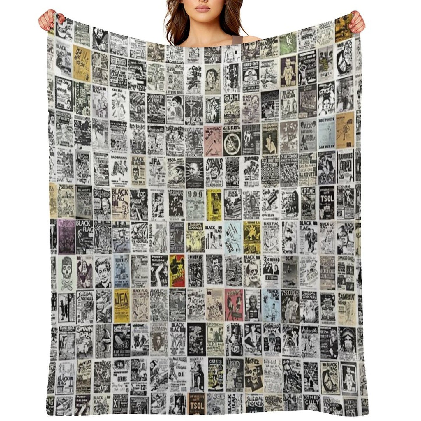 Vintage Punk Rock Flyers Throw Blanket