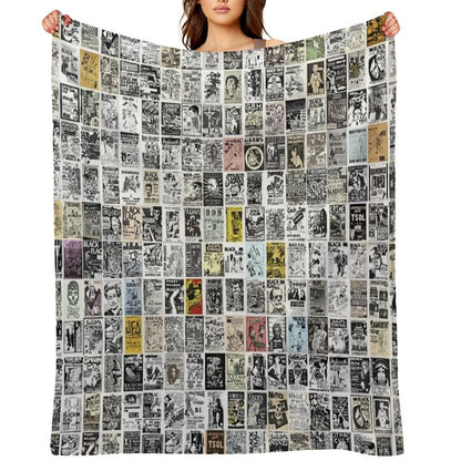 Vintage Punk Rock Flyers Throw Blanket
