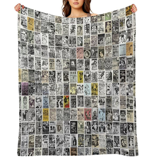 Vintage Punk Rock Flyers Throw Blanket