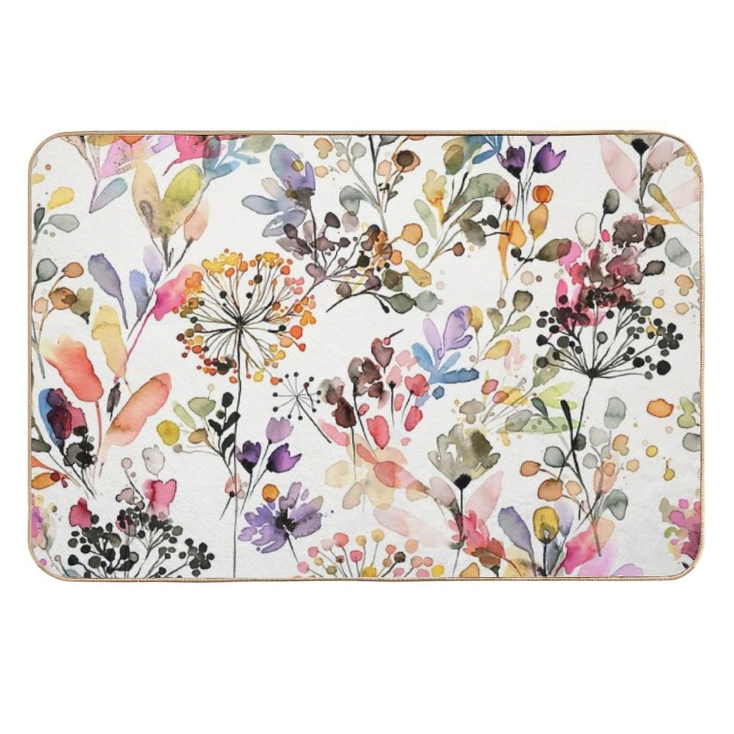 Wild Flowers And Plants Watercolor - Wild Nature Botanical Print  Fade-Resistant Bath Mat