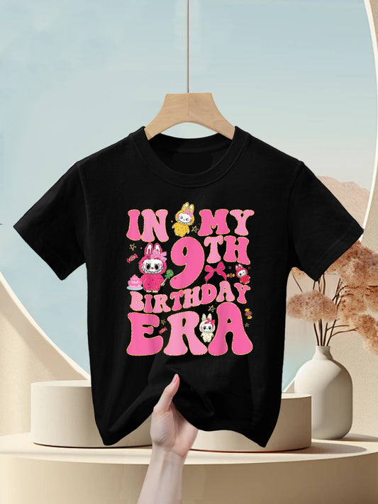 Groovy In My 9th Birthday Era Girls Kidsns Labubu Bday Kids T-Shirt