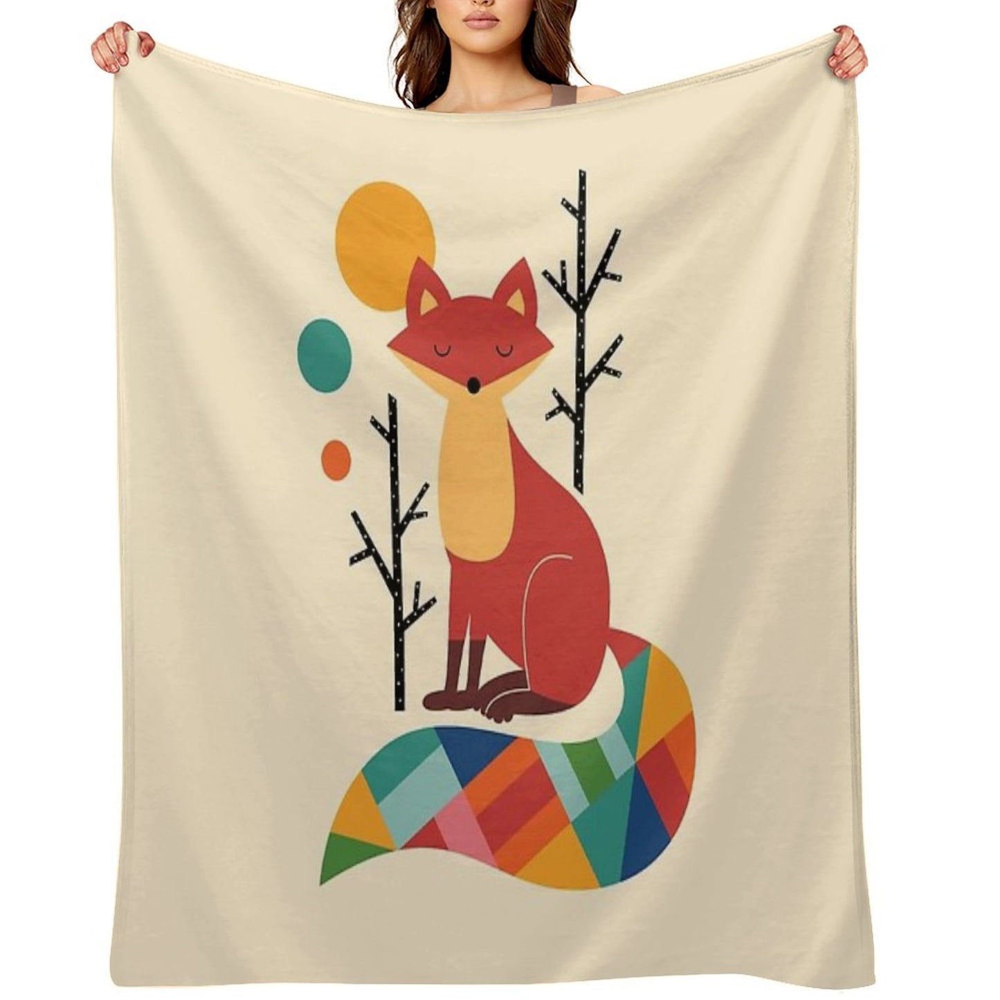Rainbow Fox Throw Blanket