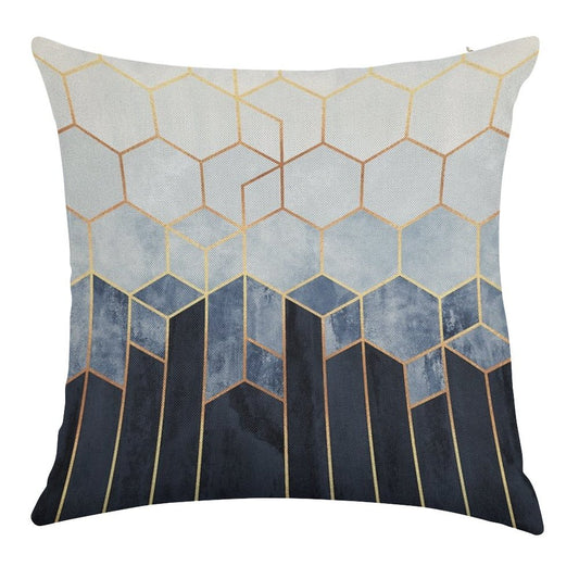 Soft Blue Hexagons Linen Throw Pillow Cover
