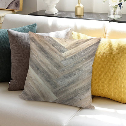 Contemporary Caramel Brown Grey Beige Farmhouse Barn Wood Soft Reinforced Edging Throw Pillow
