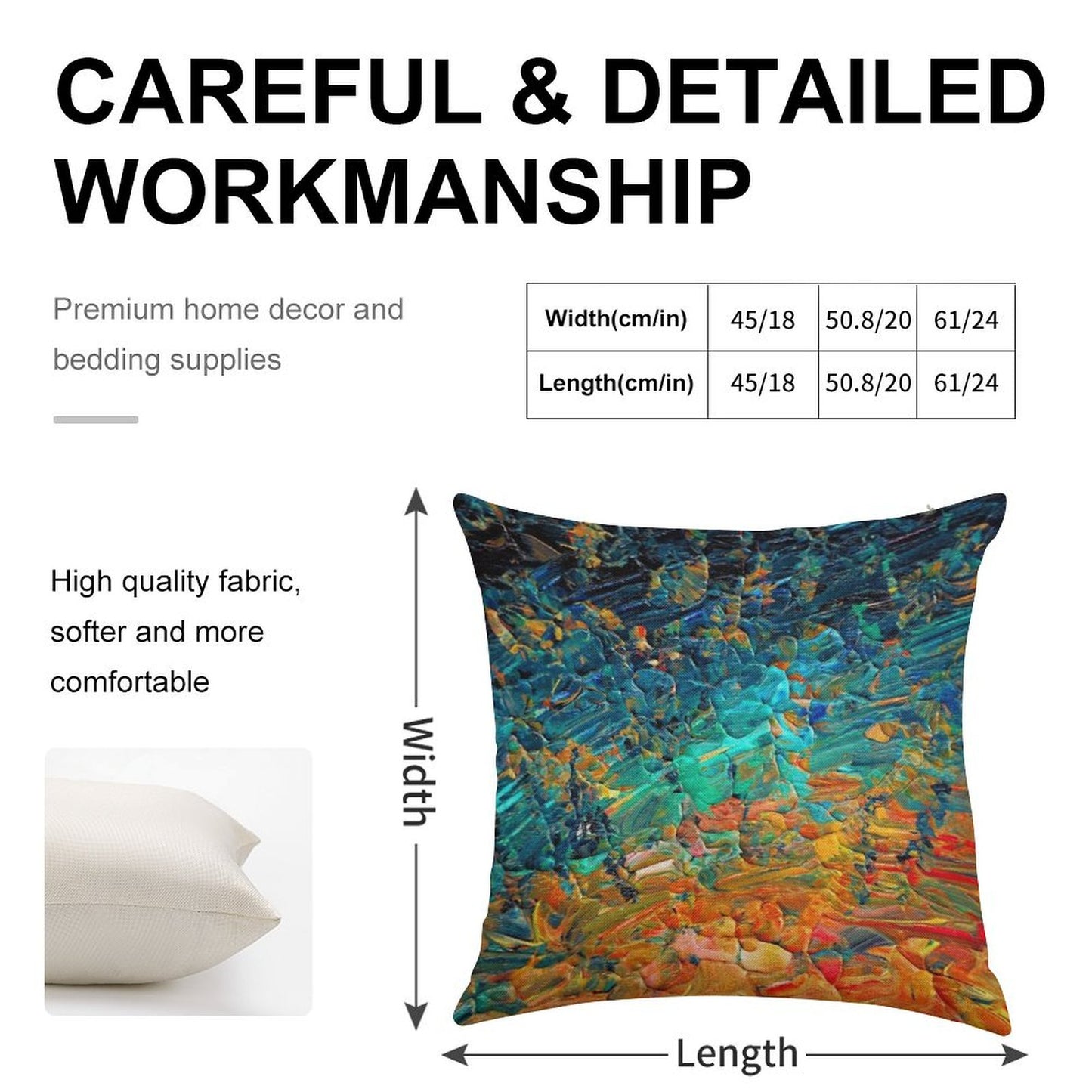 ETERNAL TIDE 2 Bold Rainbow Colorful Deep BlueTurquoise Aqua Orange Yellow Ombre Waves Abstract Acrylic Painting Linen Throw Pillow Cover