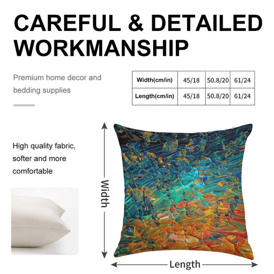 ETERNAL TIDE 2 Bold Rainbow Colorful Deep BlueTurquoise Aqua Orange Yellow Ombre Waves Abstract Acrylic Painting Linen Throw Pillow Cover