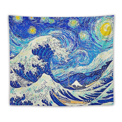 Starry Night Over The Great Wave Off Kanagawa Tapestry