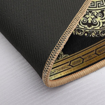 Ornate Baroque Crown Black Gold Greek Key Bath Mat