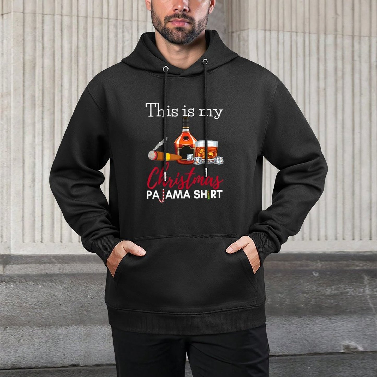 This Is My Christmas Pajama Bourbon Cigar Drinking Funny Customizable Surface Hoodie