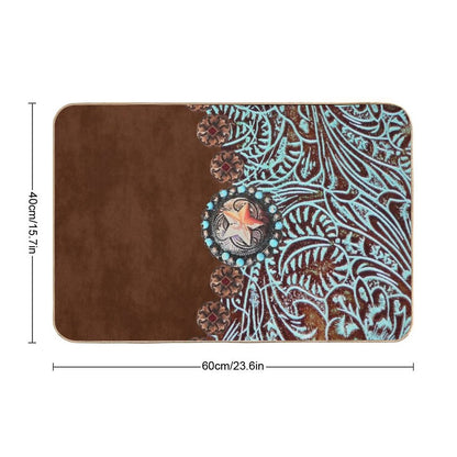 Primitive Cowboy Cowgirl Western Country Brown Turquoise Bath Mat