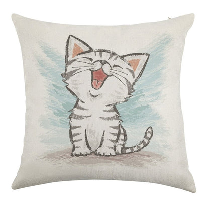 American Shorthair Happy Linen Throw Pillow Cover