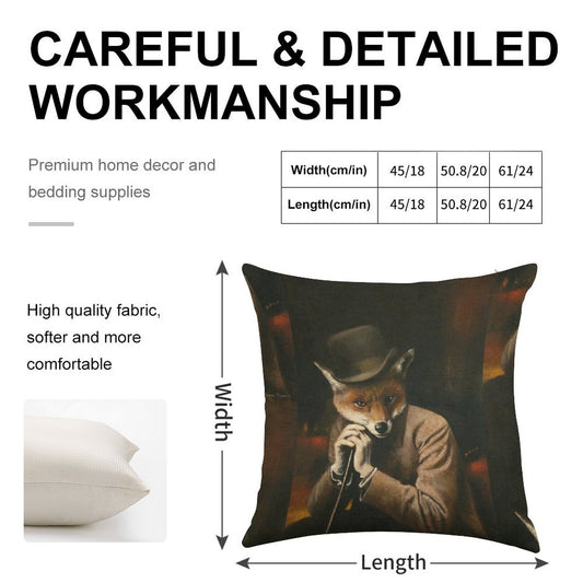 Edwardian Gentleman Fox Linen Throw Pillow Cover